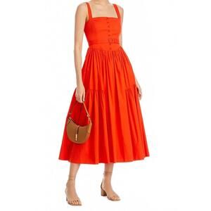 $445 NWT Cinq à Sept Amber Tiered Midi Dress Size 10 Medium Tangelo Orange Red